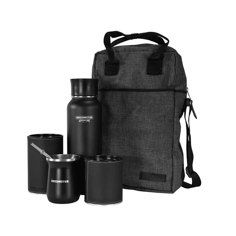 BOLSO CON SET DE MATE Y TERMO NEGRO